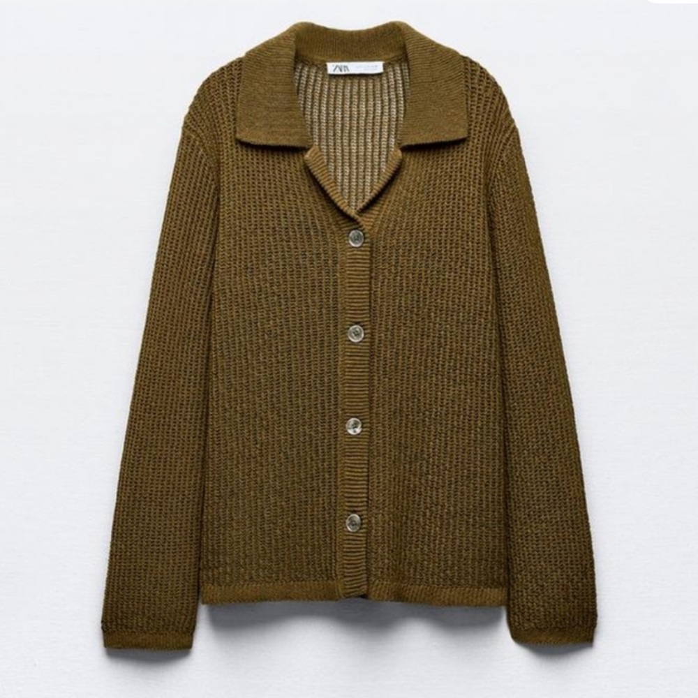 Zara Green Brown Knit Cardigan